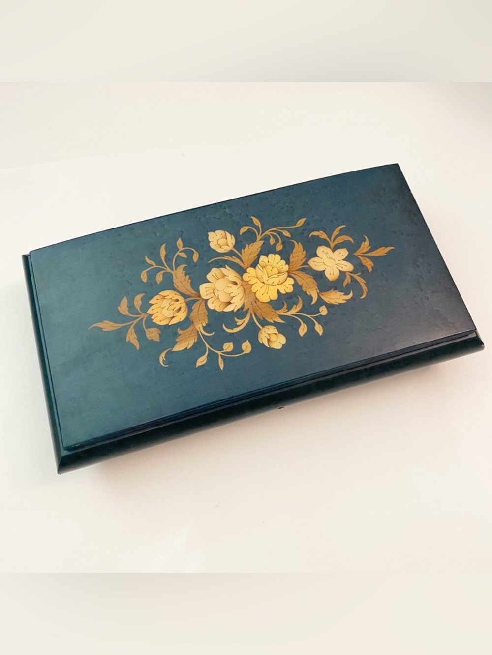 Reuge Wood Jewelry Box w/ Lid Floral Inlay Made in Italy NO music